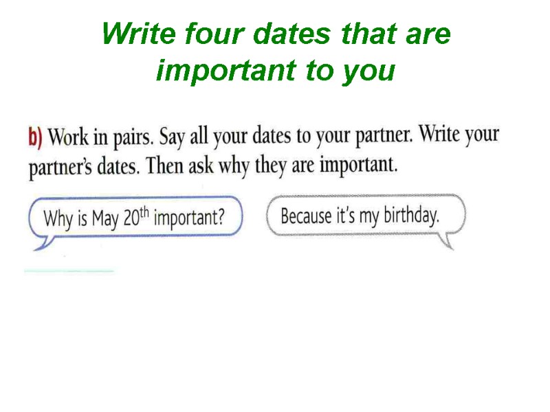Write four dates that are important to you